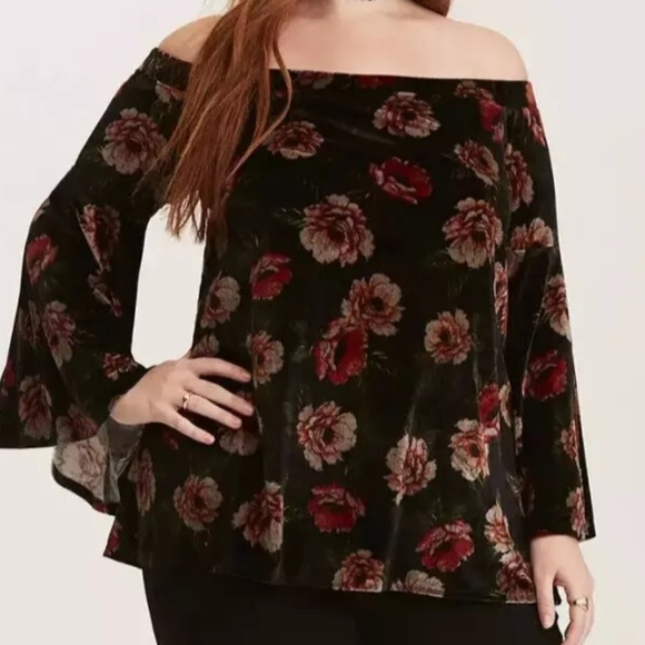 Torrid Floral Velvet Off Shoulder Top - Picture 1 of 4